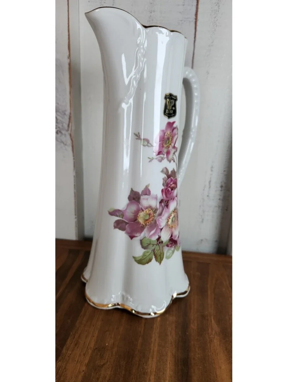 Pristine Gerold Porzellan Wild Rose Porcelain Pitcher Gold Foil Label W Germany